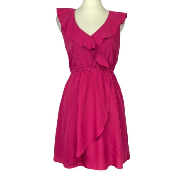 BCBGeneration Pink Ruffle Front Dress‎ Womens Small Side Pockets Elastic Waist - Picture 1 of 11